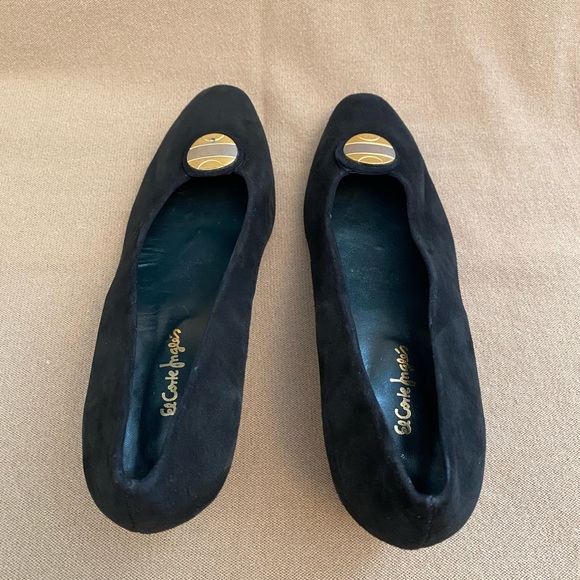 CLASSIC EL CORTE INGLES PUMPS SHOES ALMOND TOE BLOCK HEEL BLACK SUEDE 40 EU/9-D - Picture 6 of 12